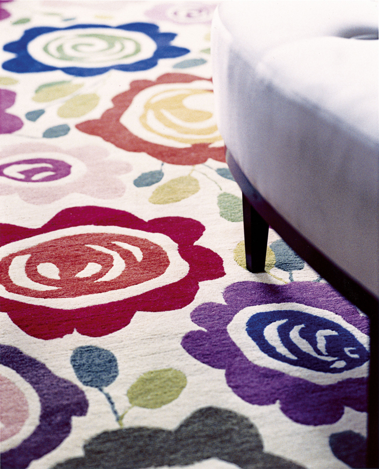 British Homes & Gardens features Tea Roses plush designer rug by Kim Parker