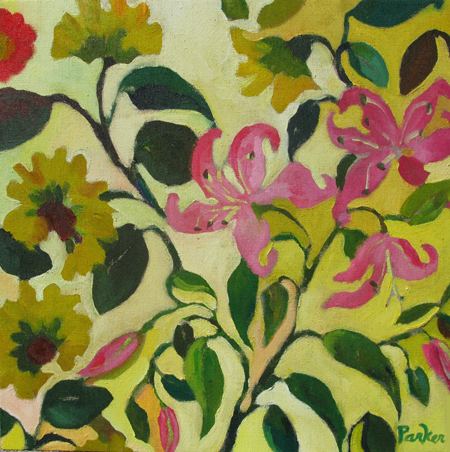 Pink Lillies floral painting by Kim Parker
